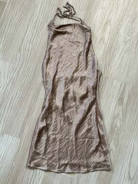 Missguided Metallic Satin Open Back Halter Mini Dress